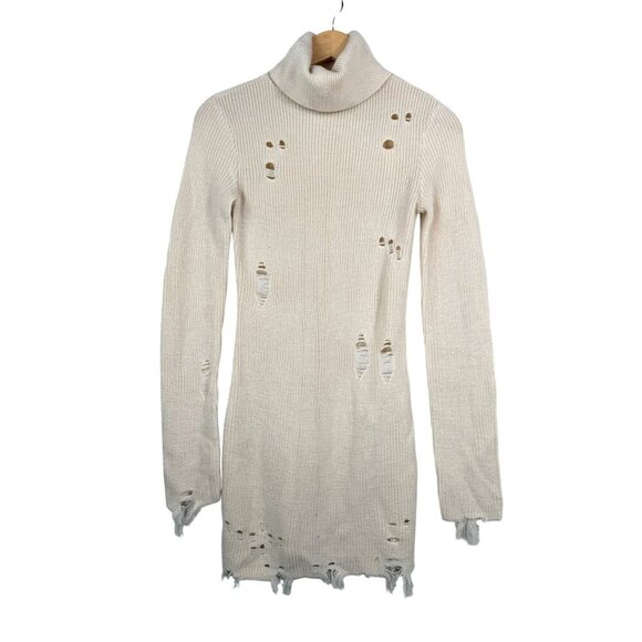 Lovers + Friends Wool Keeney Distressed Turtleneck Sweater Dress Knit sz XS - Picture 2 of 8